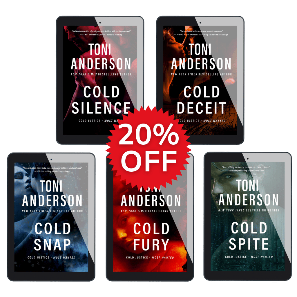 Toni Anderson's Cold Justice Most Wanted ebook bundle, Cold Silence, cold deceit, cold snap, cold fury, cold spite 20% off