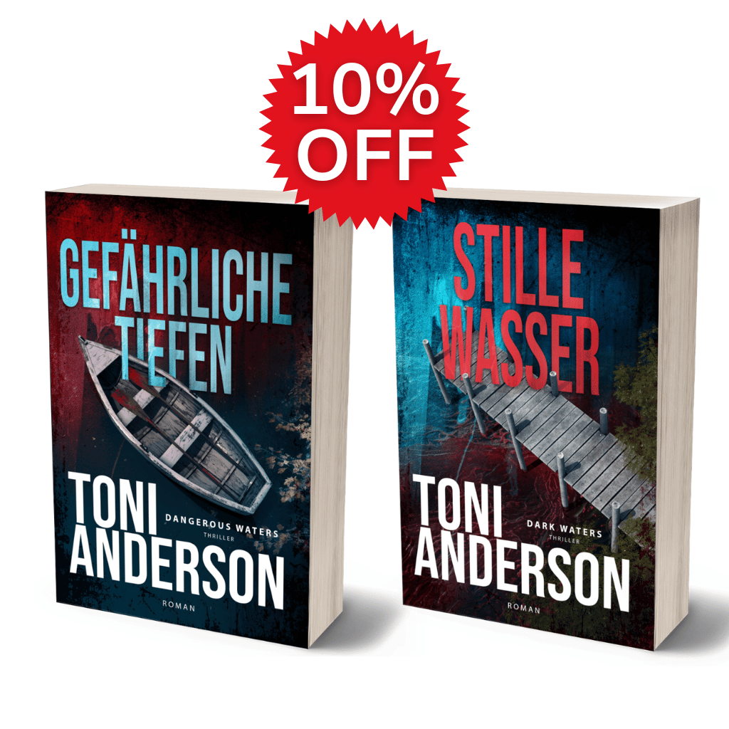 Two books by Toni Anderson with a 10% off discount label on a white background