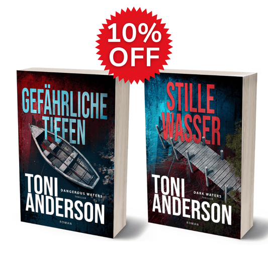 Two books by Toni Anderson with a 10% off discount label on a white background